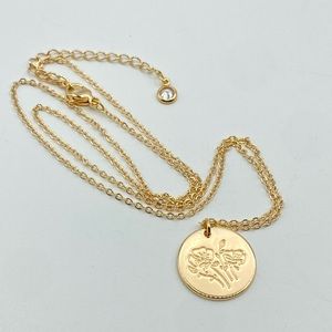 Mevecco Dainty 14K Gold Filled Poppy Flower Disc Charm Necklace August Birthday